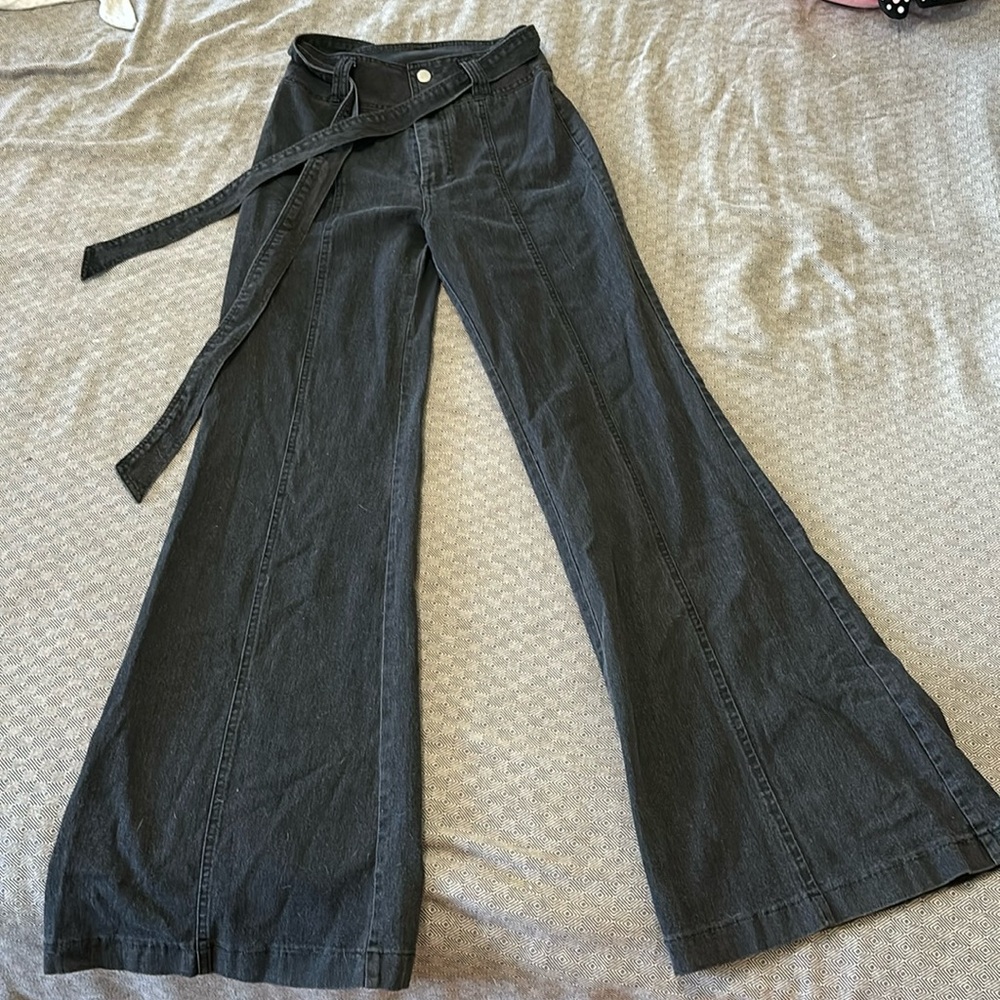 Black wash high rise wide flares with matching Jean belt